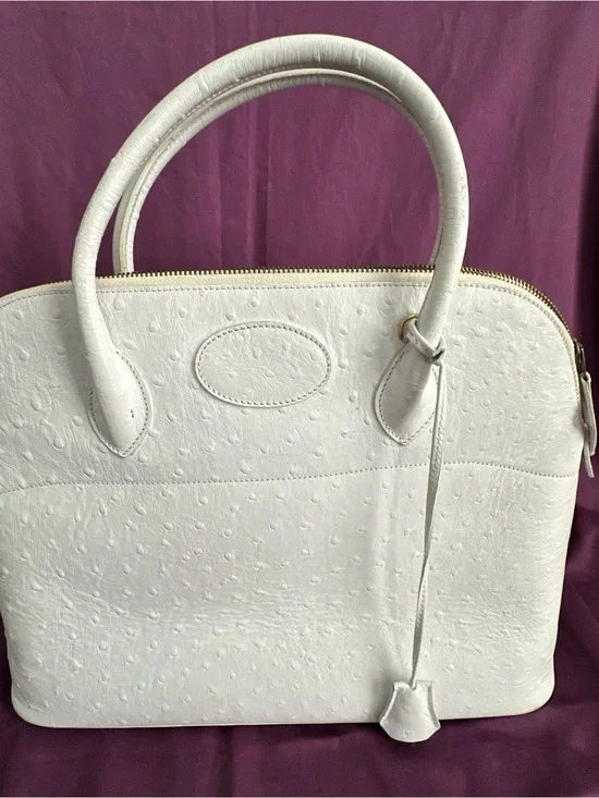 Hermes White Ostrich Bolide Bag