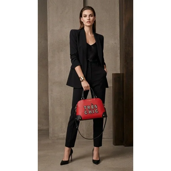 Karl Lagerfeld  Bag Women Paris Tres Chic Red Black Satchel Crossbody Handbag