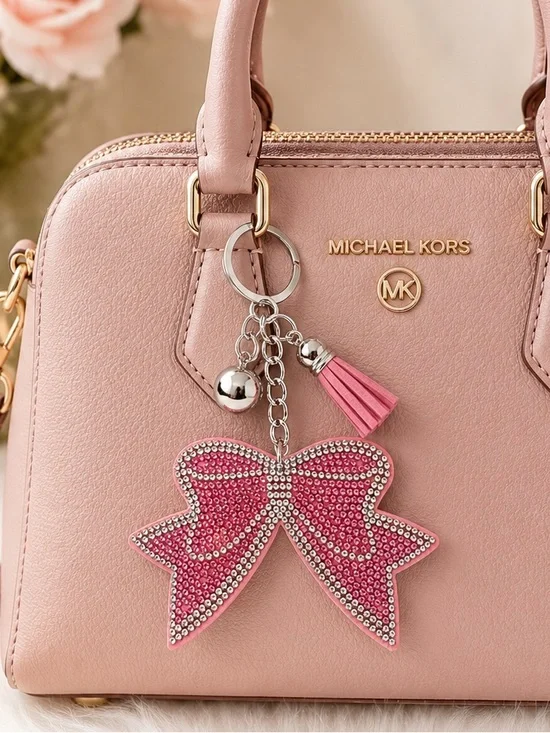 Pink Rhinestone Bow Bag Charm Keychain Purse Charm Bling Tassel Gift