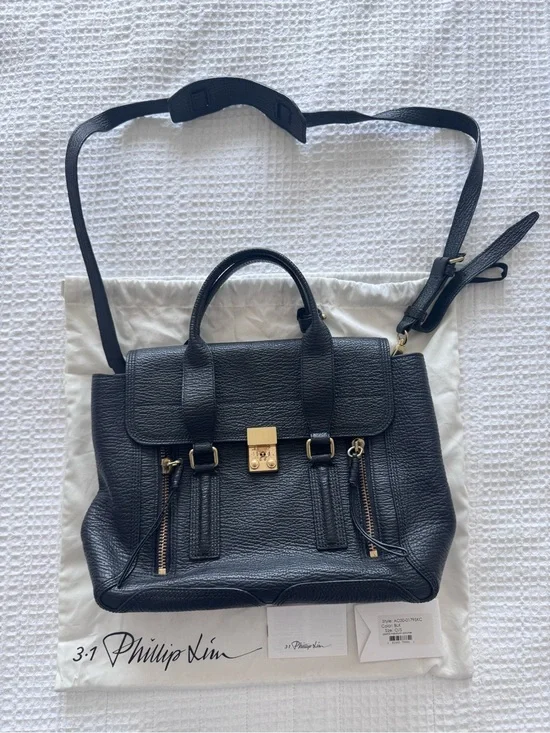 3.1 Phillip Lim Black Leather Satchel with Gold Hardware and Top Handle