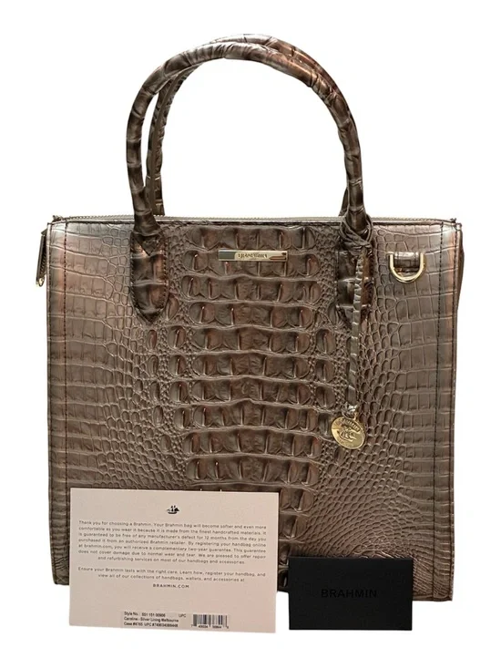 Brahmin Caroline Silver Lining Melbourne Embossed Leather Satchel Tote Bag