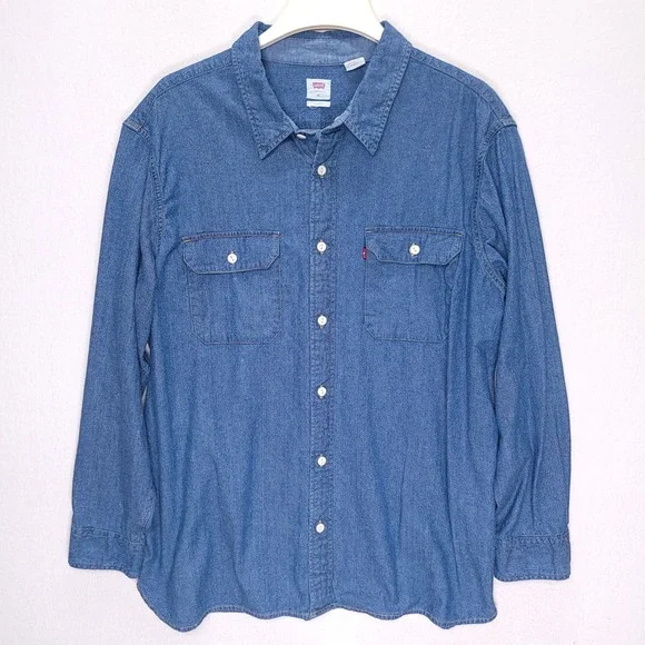 Levis Mens Relaxed Fit Denim Button Down Shirt XL Blue Long Sleeve Medium Wash‎
