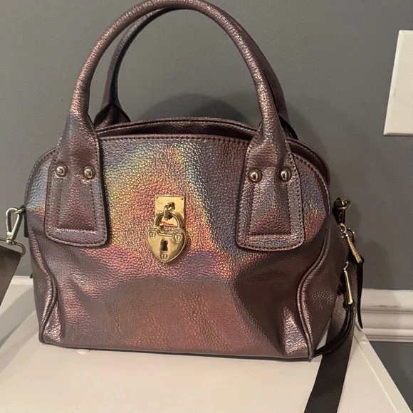 Iridescent Metallic Satchel Handbag - Gold Hardware