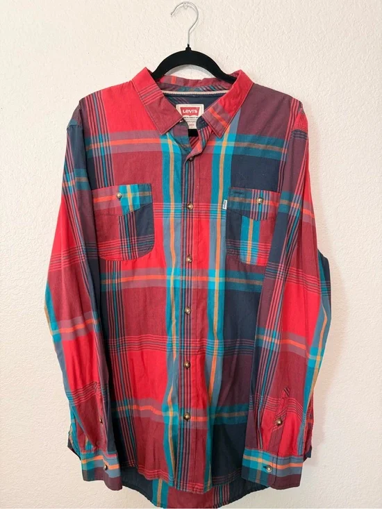 Levi's Red & Teal Plaid Button-Down Shirt