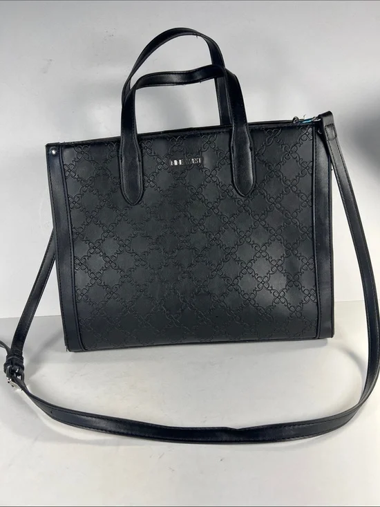 Nine West Black Embossed Satchel with Detachable Strap