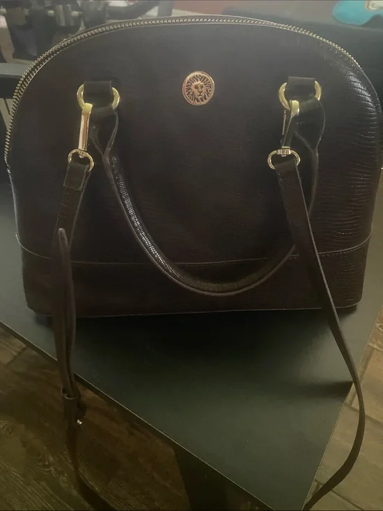 Anne Klein Black Dome Satchel with Gold Emblem