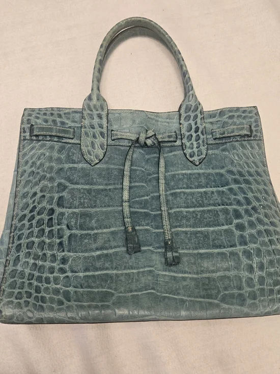 Dooney & Bourke Teal Croc-Embossed Leather Satchel