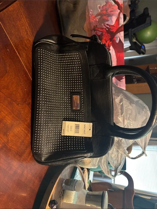 Nine West Black Studded Satchel Tote