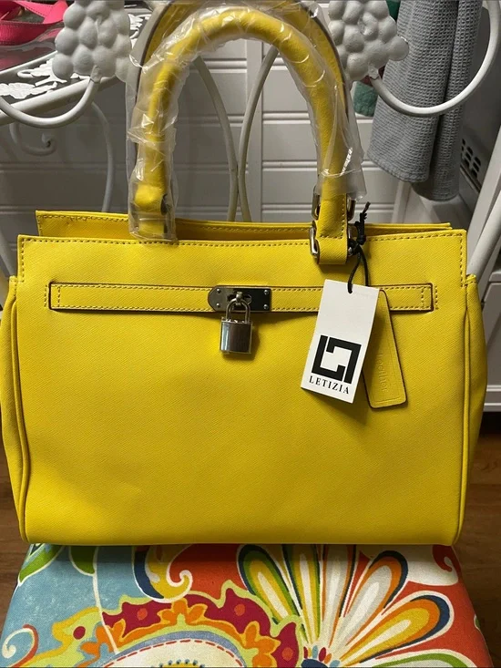 Leather Yellow Structured Top-Handle Satchel