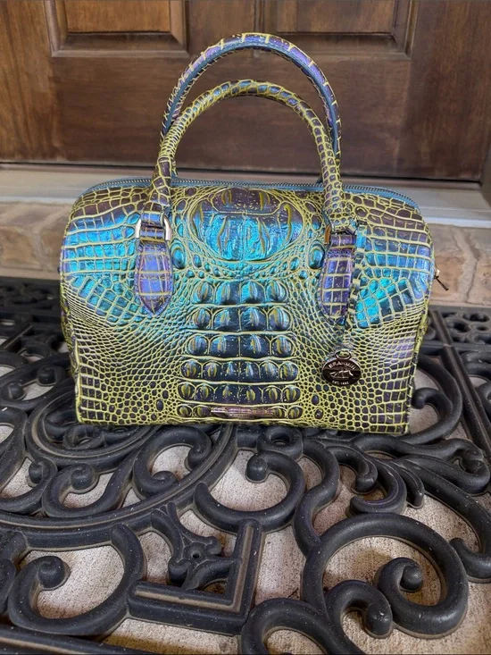 Brahmin Stacy Illuminate Iridescent Croc-Embossed Satchel