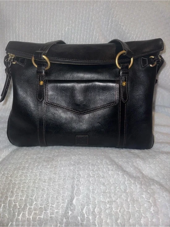 Dooney & Bourke Black Florentine Smith Bag with Brass Rings
