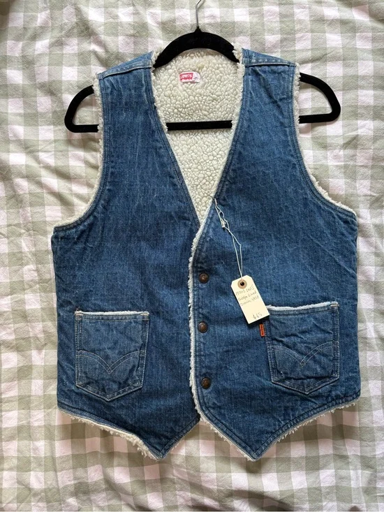 Levi's Blue Denim Sherpa Vest with Cream Lining