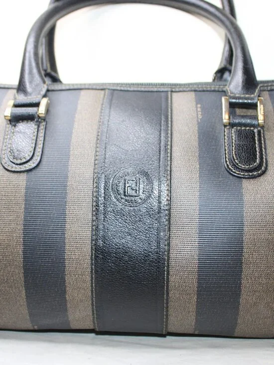 Vintage Fendi Striped Leather Boston Satchel Made in Italy