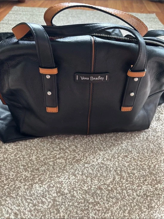 Vera Bradley Black Satchel with Tan Trim