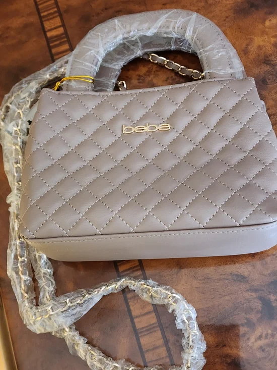 ✨️Bebe Quilted Mini Satchel Crossbody Bag Taupe/Stone Gold Hardware NWT