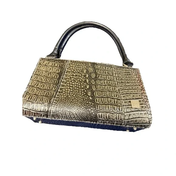 Miche Black/Silver Croc Embossed Satchel Top Handle Zip, Inner Pockets
