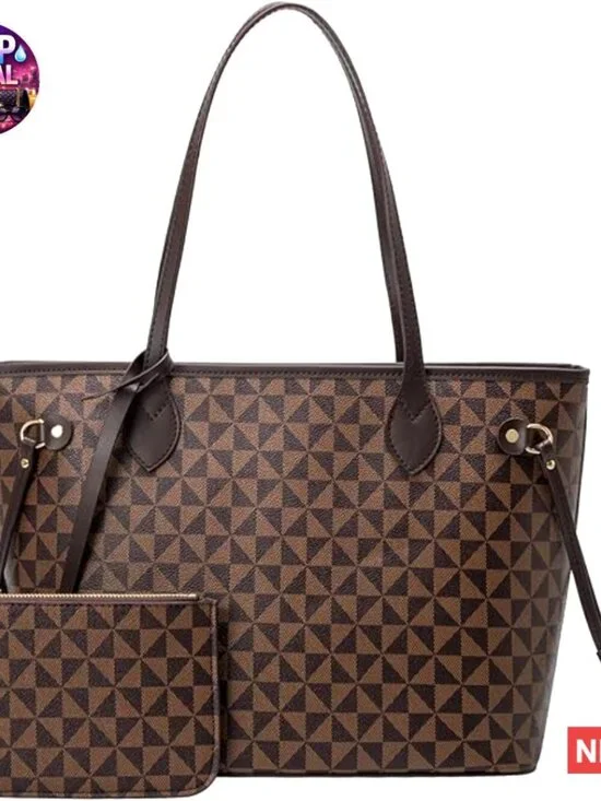 Leather Satchel Handbag with Wallet, Top Handle Shoulder Bag