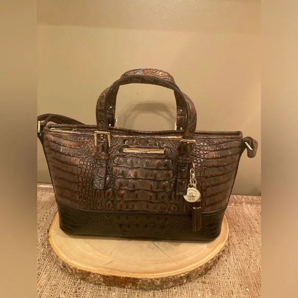 BRAHMIN MINI ASHER 2 Tone Melbourne LEATHER SATCHEL CROSSBODY‎ BAG Tassel Purse
