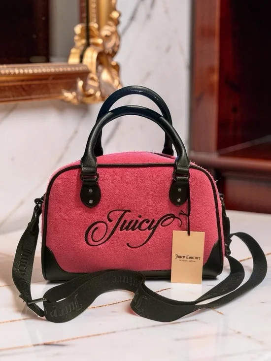 Juicy Couture NWT Rich Pink Crossbody Satchel Chic Black Trim (P241)