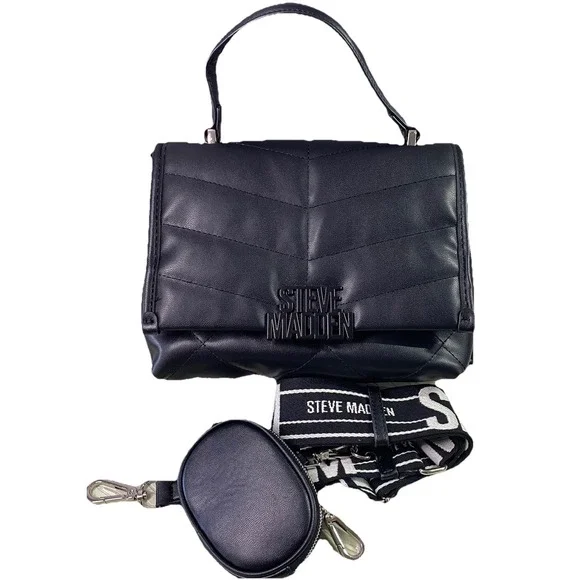Steve Madden BZOLA Black Satchel Crossbody Bag w/coin‎ Purse/handle NWOT 7x9x5