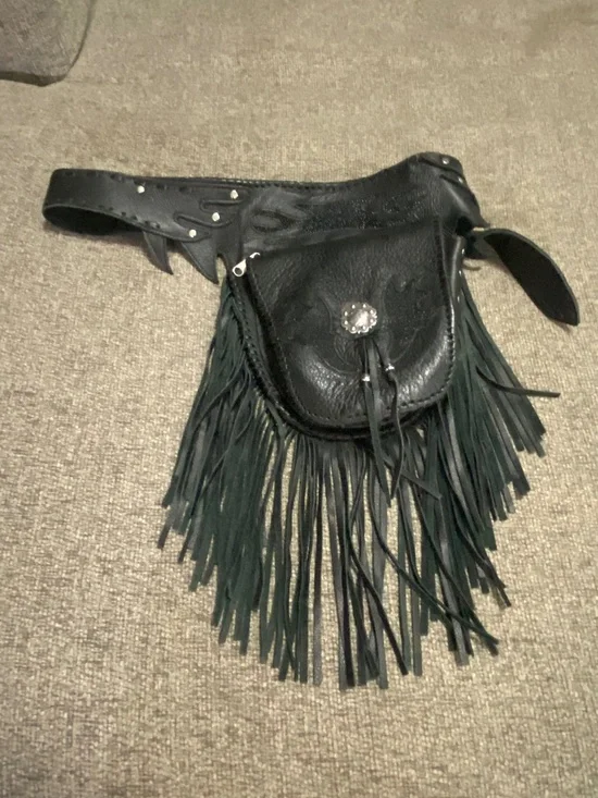 Antique Black Beaded Concho Holster Belt Bag- Tribe America- 