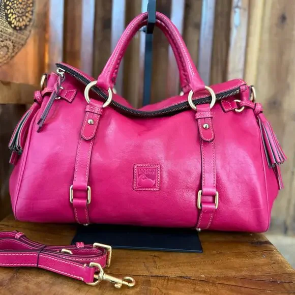 Dooney  Bourke 8L980 Large Florentine Leather Satchel Fuchsia Pink Crossbody Bag