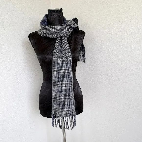 Polo Ralph Lauren Reversible Plaid & Striped Wool Scarf Set Mens OS Italy