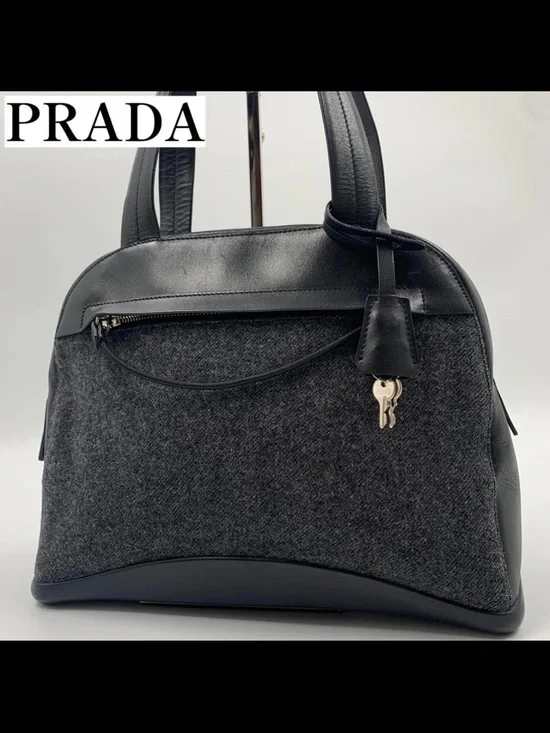 Prada Black & Charcoal Wool-Blend Tote Bag