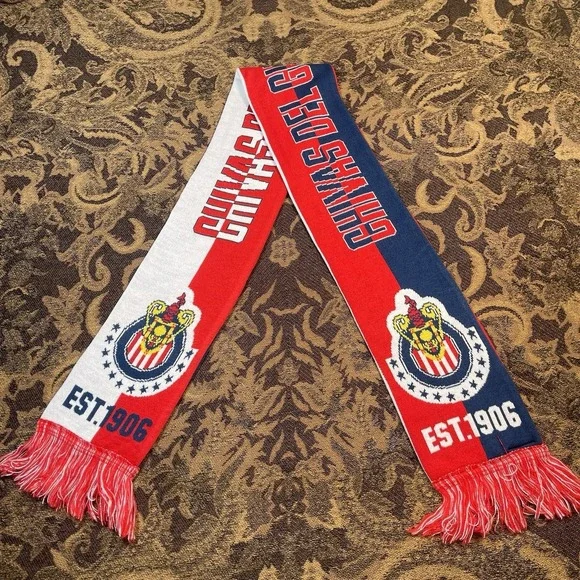 Chivas Guadalajara Soccer Football Scarf Licensed New Red Blue Double Sided New