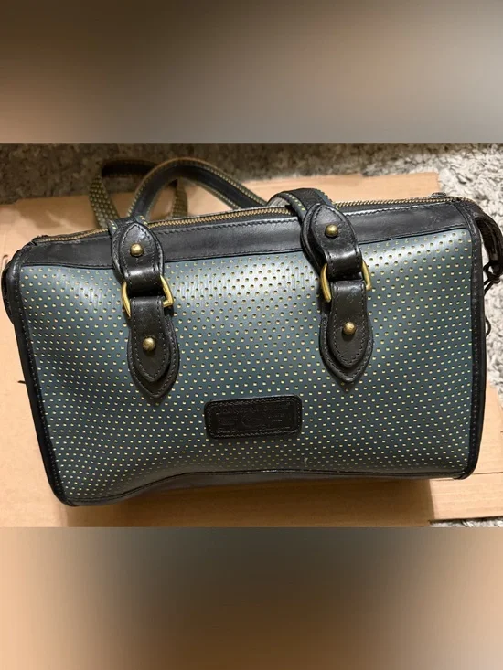 Dooney & Bourke Perforated Green and Black Cabrio Leather Satchel