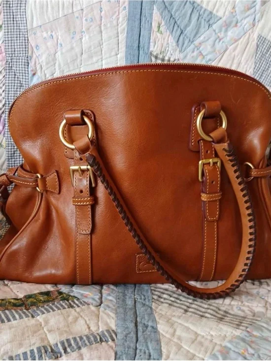 Dooney & Bourke Tan Brown Leather Satchel with Braided Strap