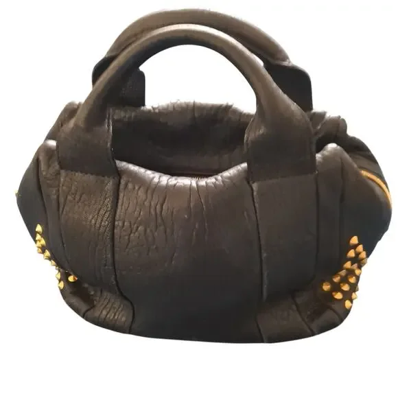MCM Keana Boston Studded 2-Way Satchel Handbag Shoulder Bag Black Leather