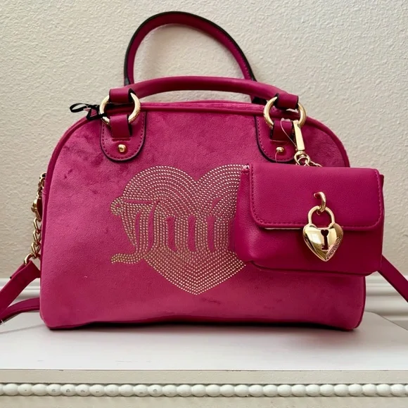 NWT Juicy Couture Queen Couture Bowler Satchel Bag Crossbody Raspberry‎ Tarte
