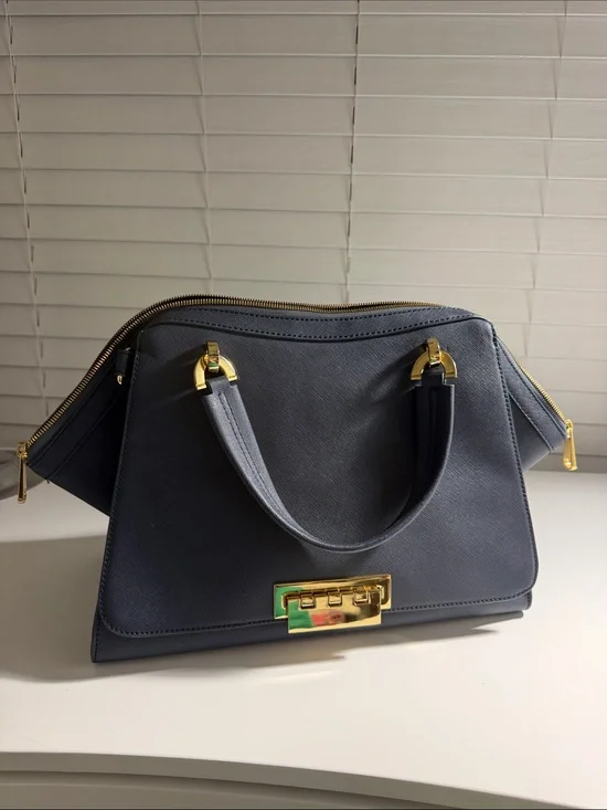 Zac Posen Slate Blue Satchel with Gold Hardware