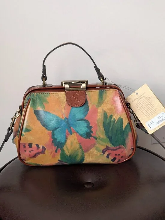 Patricia Nash Watercolor Butterfly Leather Satchel Bag Hand‑Painted 100% Leather
