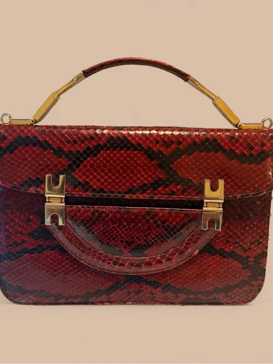 Red Snake Skin Top Handle Handbag