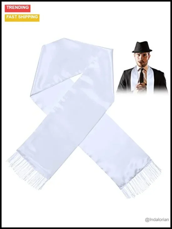 White Scarf with Tassels 1920s Long Shawl Fancy Dress Halloween Costume