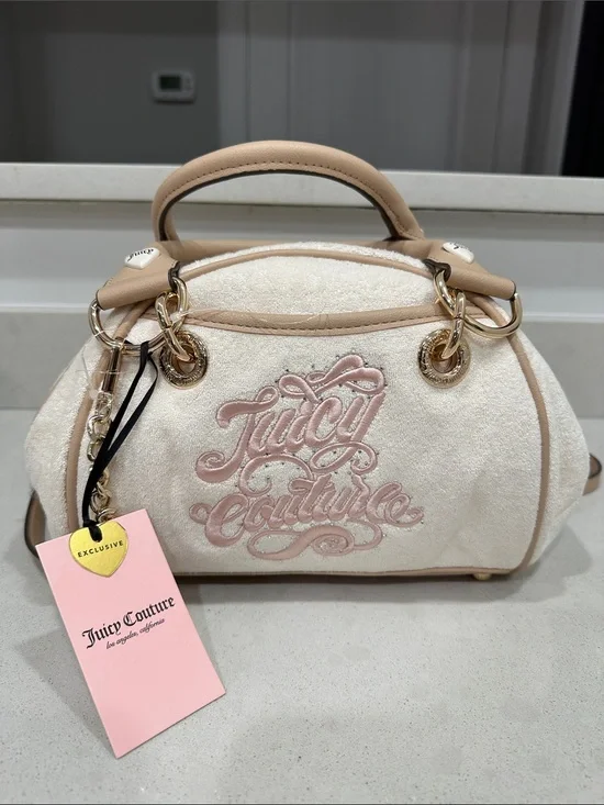Juicy Couture Cream & Blush Embroidered Dome Satchel