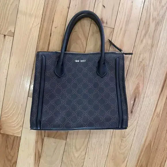 Nine West Aidenne Satchel Brown Logo Print