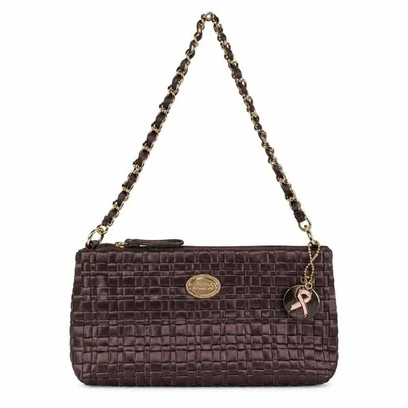 The Sak Woven Satin Baguette Shoulder Bag Breast Cancer Awareness Charm Minimal