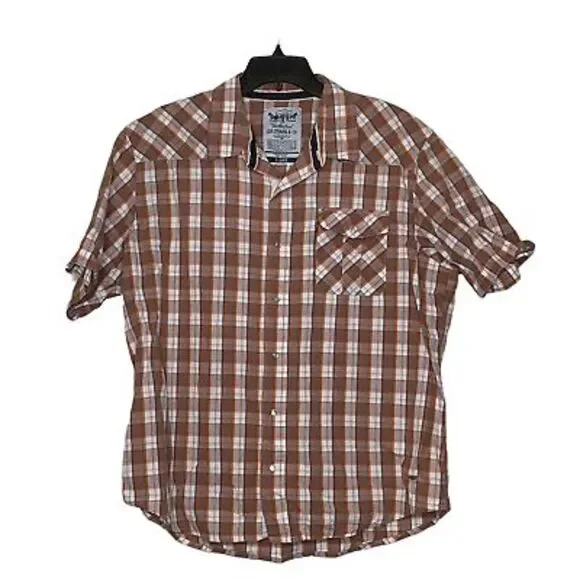 Levi's Mens Western Pearl Snap Shirt Size XL Brown Plaid SS 100% Cotton‎