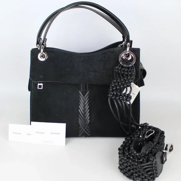 NEW Proenza Schouler Black Suede Satchel Bag, Luxe Designer Shoulder Purse
