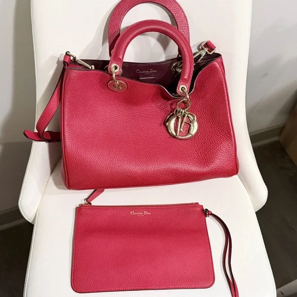 Christian Dior Diorissimo Medium Tote Red Pebbled Leather | Strap + Pouch