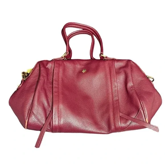 Ora Delphine Satchel Bag Womens Large Burgundy Pebbled Leather Gold Hardware