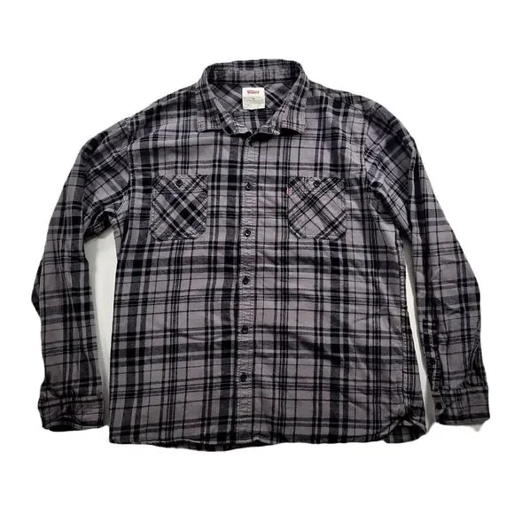 Levis Shirt Mens Large Grey Plaid Long Sleeve‎ Button Up Soft Cotton