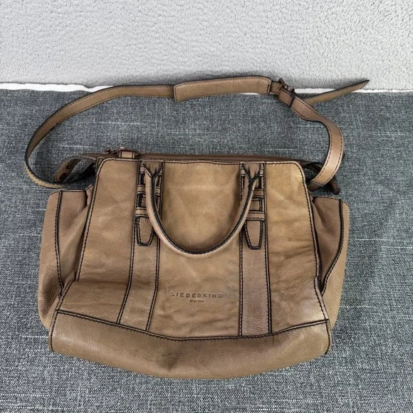 Liebeskind Berlin Satchel Bag Womens Medium Tan Leather Crossbody Distressed‎
