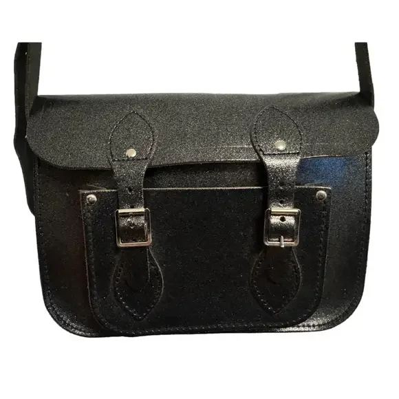 CAMBRIDGE SATCHEL Black Leather Glitter Shoulder Crossbody Bag