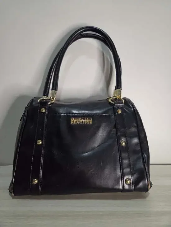 Kenneth Cole Reaction Black Faux Leather Satchel with Gold Tone Studs