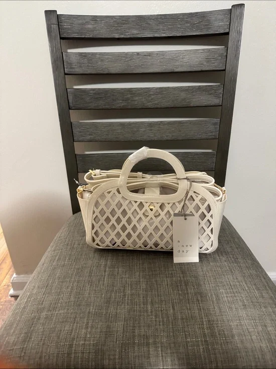 a new day Cream Lattice Satchel with Removable Strap
