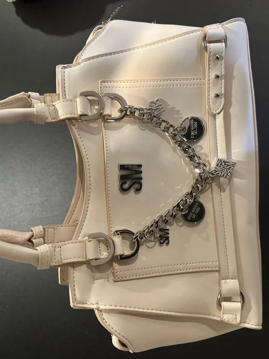 Steve Madden Cream Satchel with Silver Chain and Logo